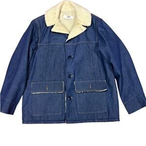 Vintage Montgomery Ward Denim Sherpa Barn Coat Chore Jacket Made in USA Size 44R